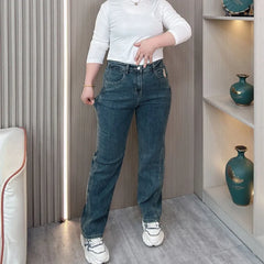 Blue Grey High Waist Jeans Women Spring And Autumn Plus Size