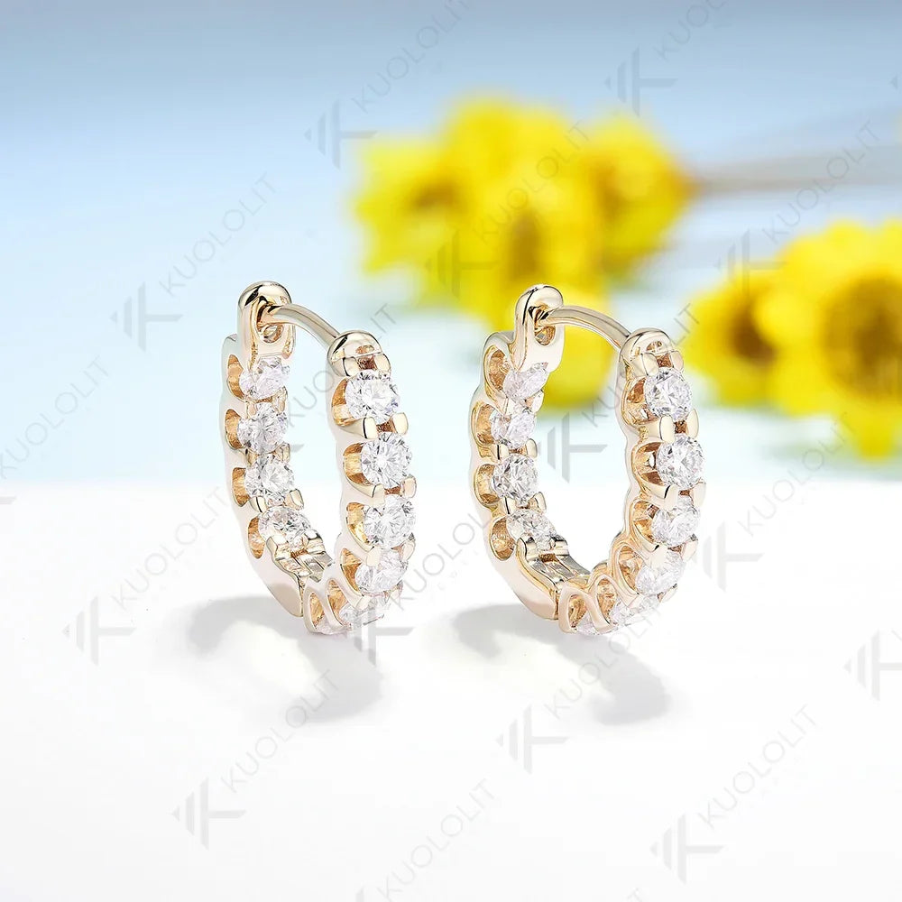 Kuololit Moissanite Earrings for Women 18K 14K 10K Solid Gold White Gold 925 Silver Clip Hoop Square for Party Christmas Classic
