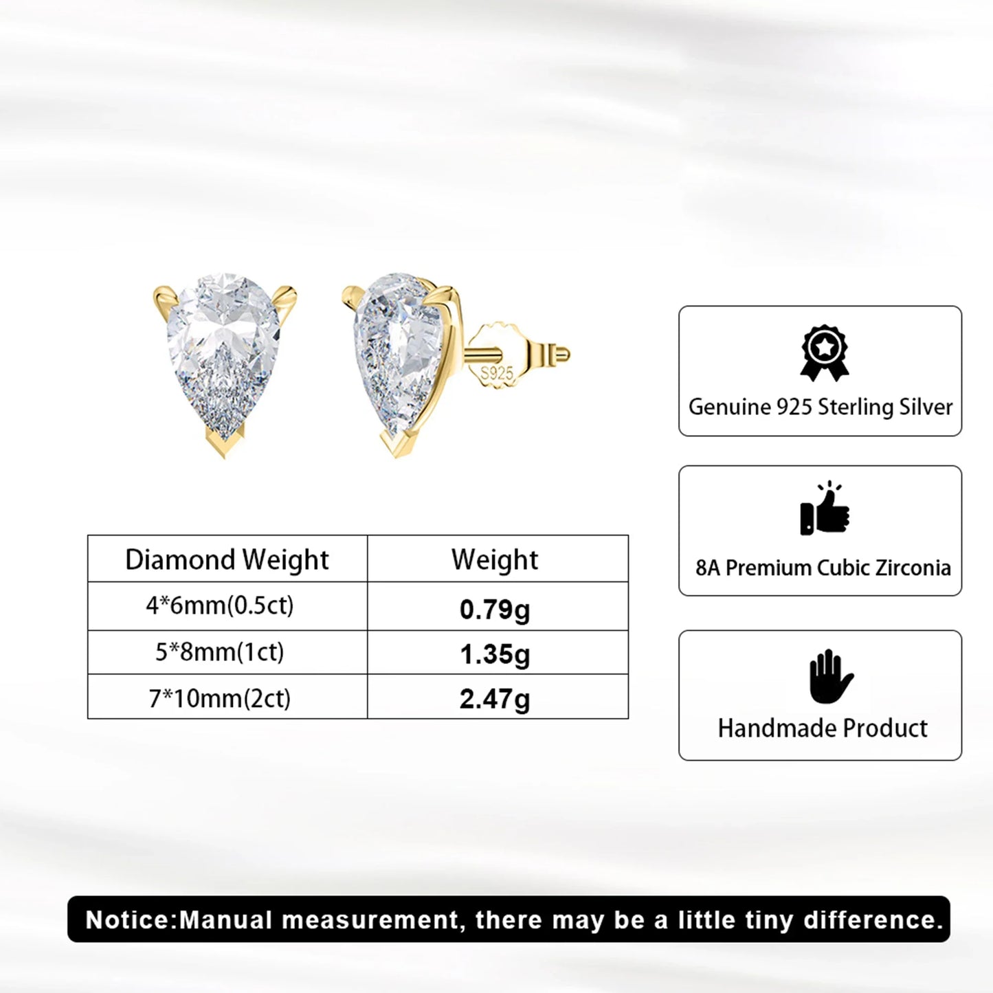 ORSA JEWELS 925 Sterling Silver Stud Earrings with Water Drop Cut Zirconia Stone, Elegant and Timeless Jewelry for Women LZE02