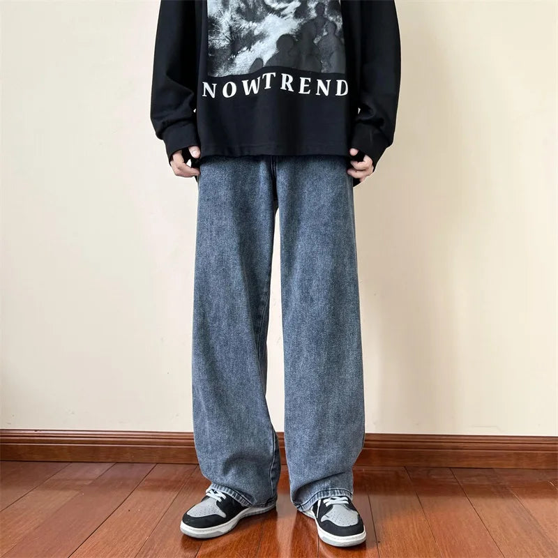 Blue Jeans Men Ankle length Jeans Male Straight Denim Pants Men