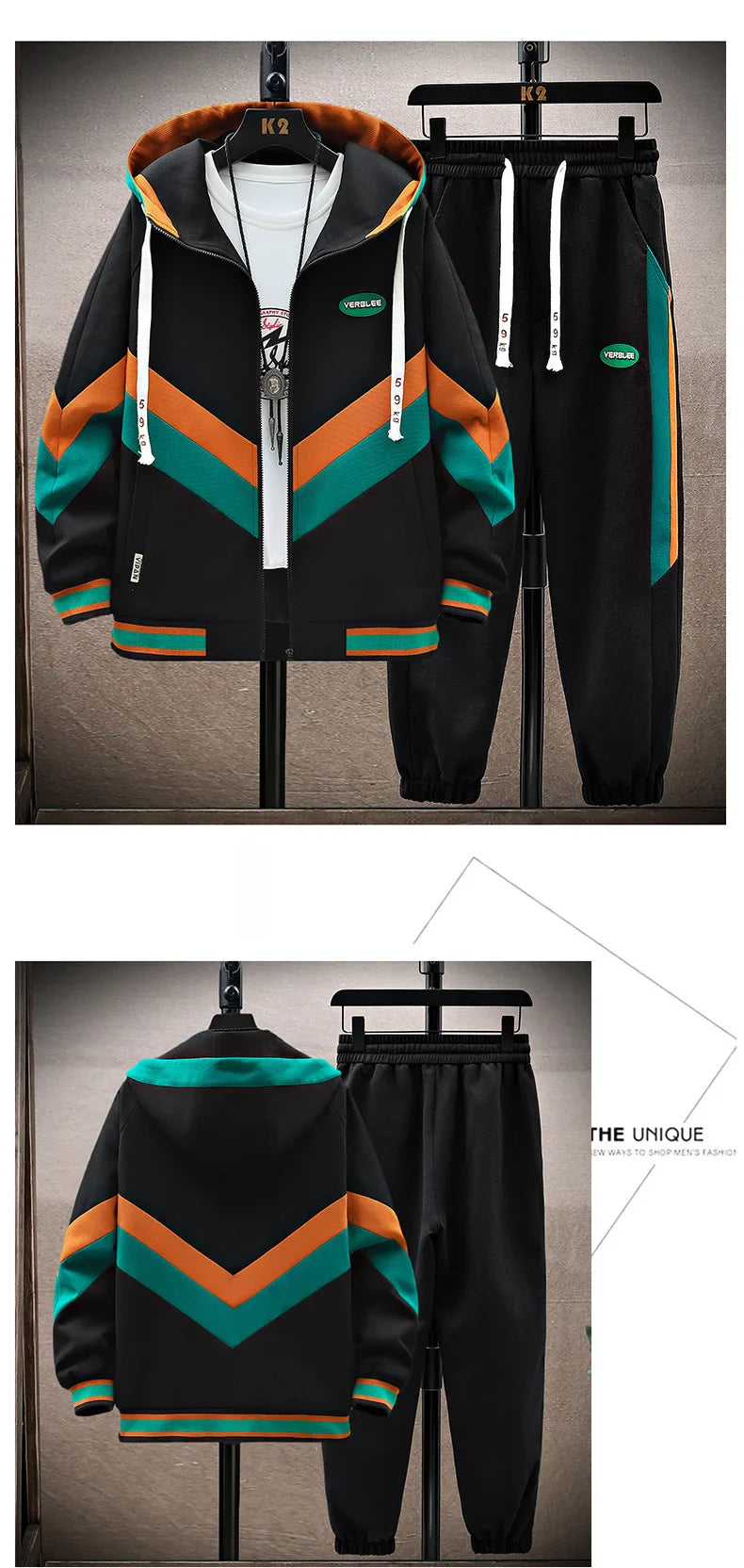 Spring Autumn Men's Sets Korean Fashion Joggers Suit Men Casual Men patchwork Streetwear Hooded Tracksuit Men Two Piece Set