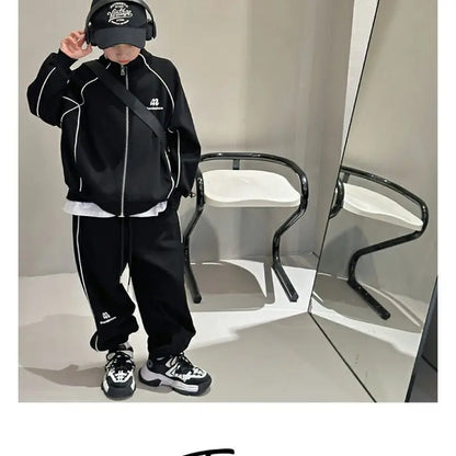 Autumn Winter Childrens Boys 2PCS Clothes Set Fleece Thickened Warm Pullovers Patchwork Pants Suit Toddler Boy Outfits