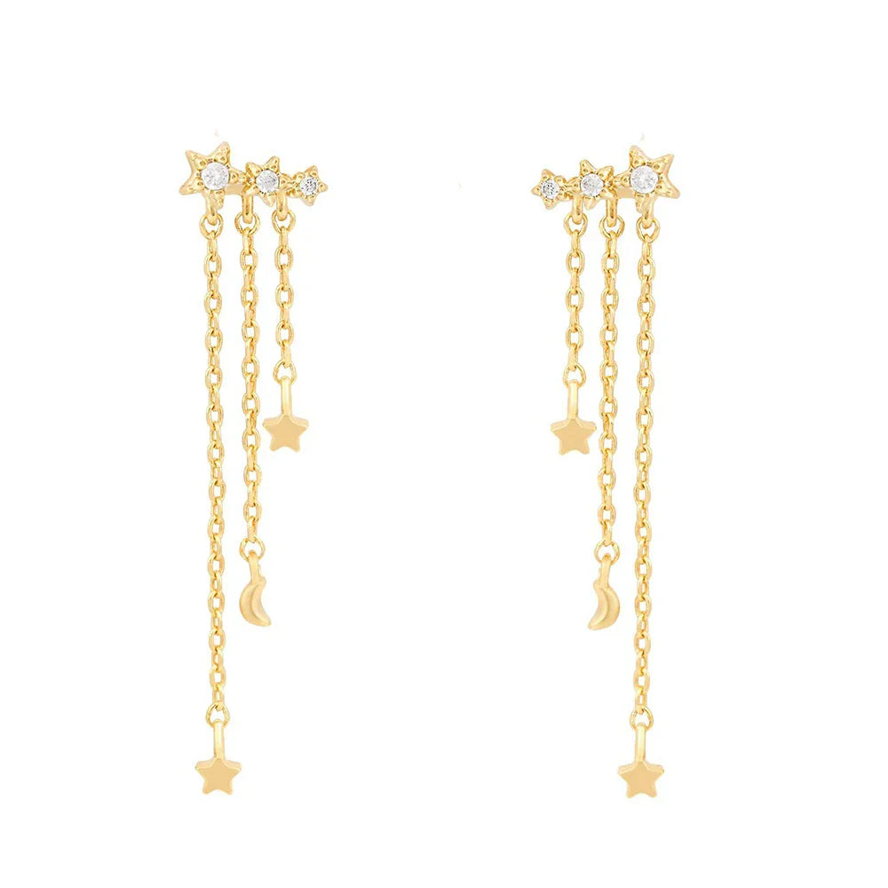 New Design Stainless Steel Cubic Zirconia Chain Stud Earrings For Women Star Moon Cartilage Earring Piercing Jewelry