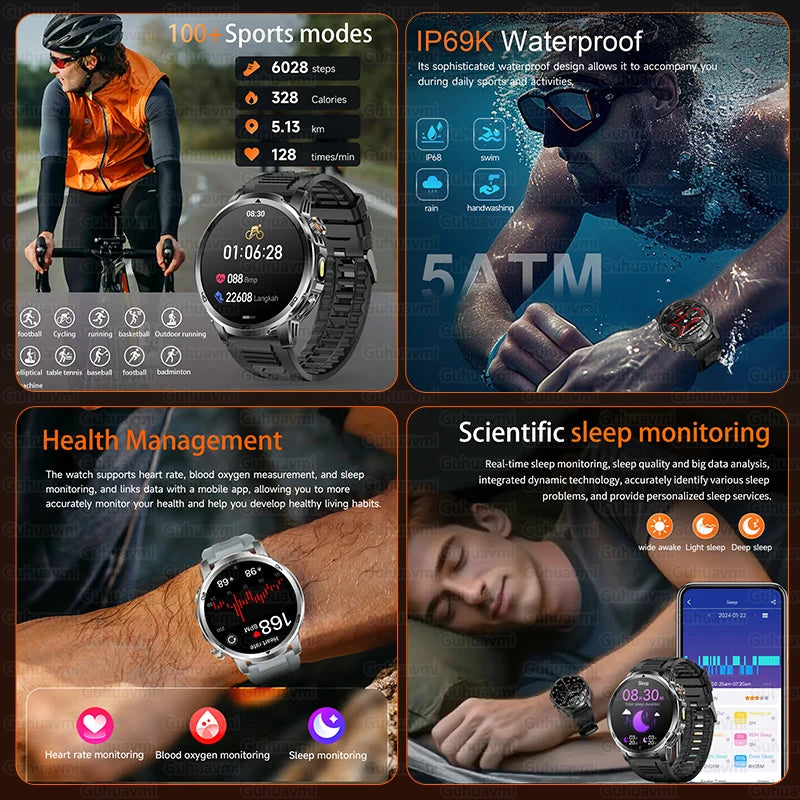 2026 New T-REX3 Outdoor Smart Watch 1.85inch AMOLED 1000mAh Large Battery 5ATM Waterproof Voice Call Sports Men Fitness Bracelet