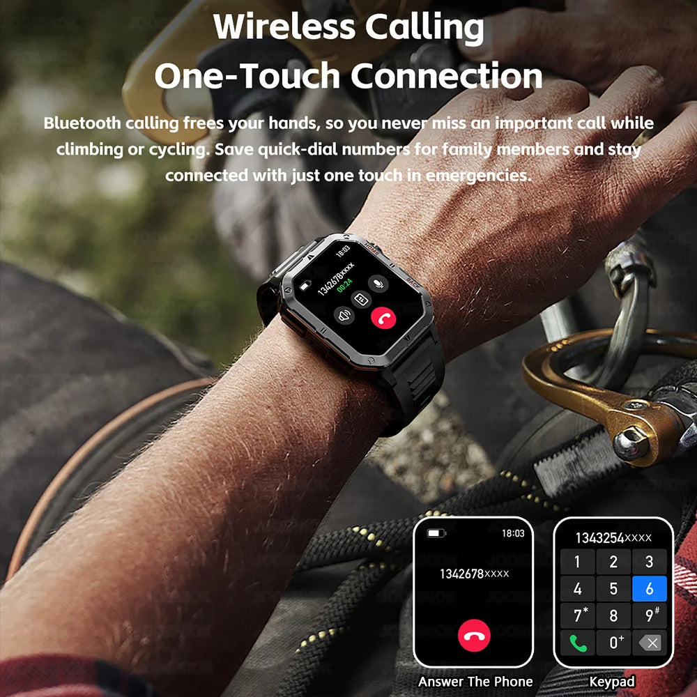 New 1000mAh Battery Outdoor Sports Smart Watch 2.01 inch HD Screen LED Flashlight Bluetooth Talking SmartWatches For Men Women