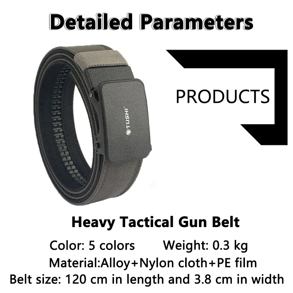 TUSHI New Hard Tactical Belt for Men Metal Automatic Buckle IPSC Gun Belt 1100D Nylon Military Belt Outdoor Sports Girdle Male