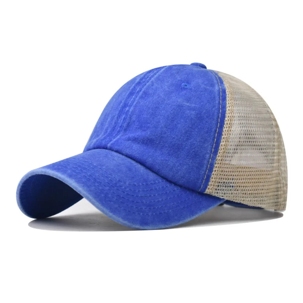 Vintage Washed Cotton Baseball Cap Women Men UV Protection Breathable Mesh Cap Visor Adjustable Hip Hop Caps