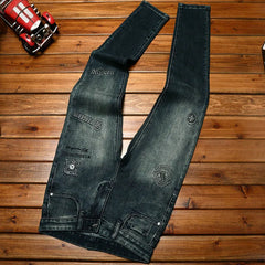 Black Gray Jeans Men's Slim Fit Ankle-Tied Trendy Fashion Blue Elastic