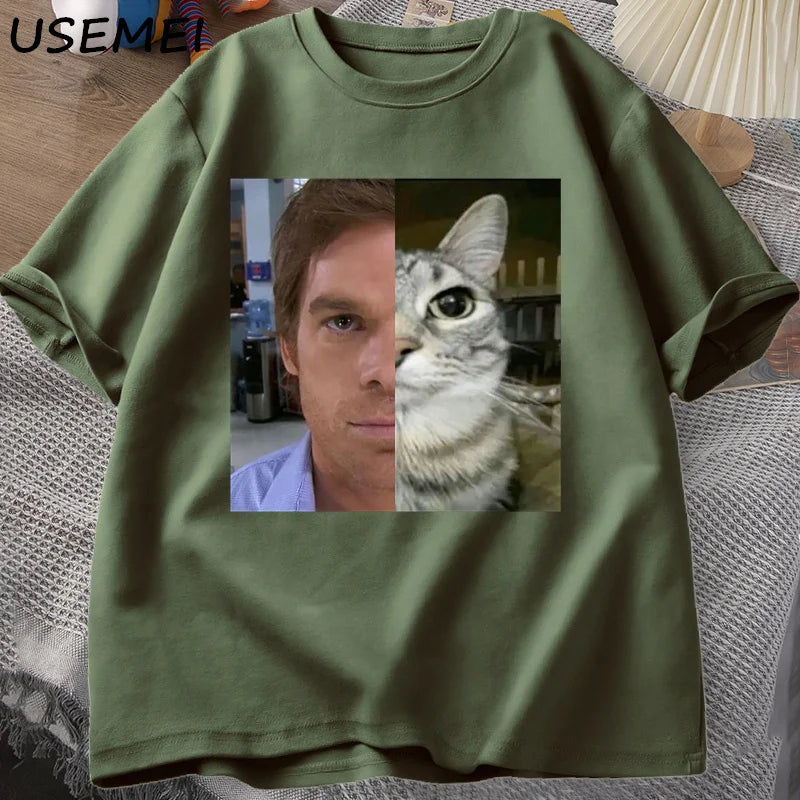 Dexter Morgan Cat T-shirts Funny Cotton Short Sleeve O Neck Tshirt Unisex Streetwear Mens Clothes Harajuku Printed T-shirt Tops