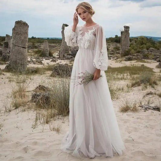 Evening wear Dresses: O-Neck A-LINE Floor-Length Long sleeved Lace of Formal