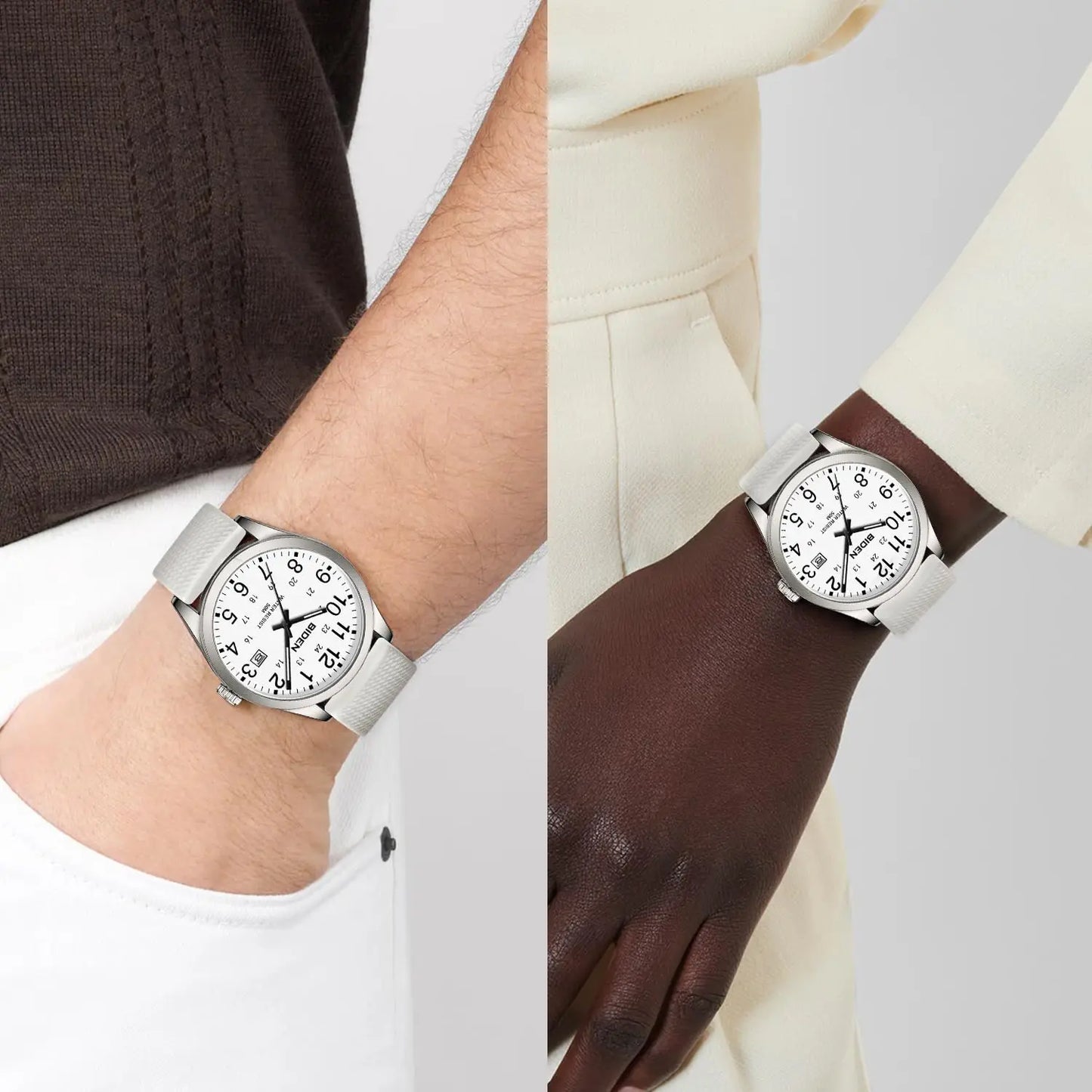 BIDEN Men's Watch Simulated Quartz Sports Men's and Women's Watch 30 Waterproof Second Hand Luminous Easy to Read Dial