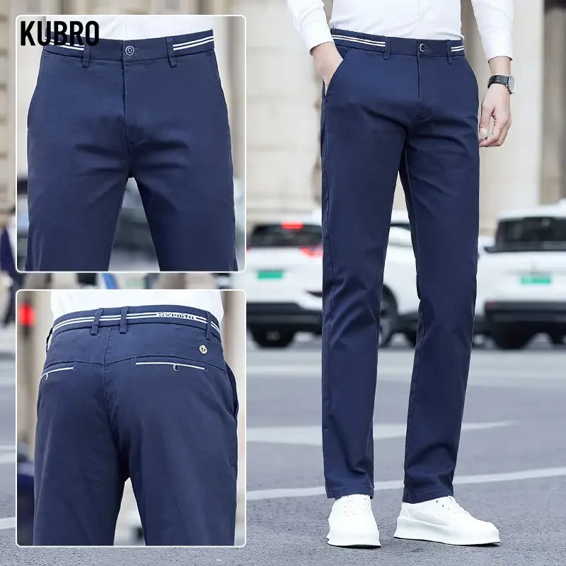 Stripe Pants Men's Classic Business Elastic Waist Slim Formal Suit Casual Trousers