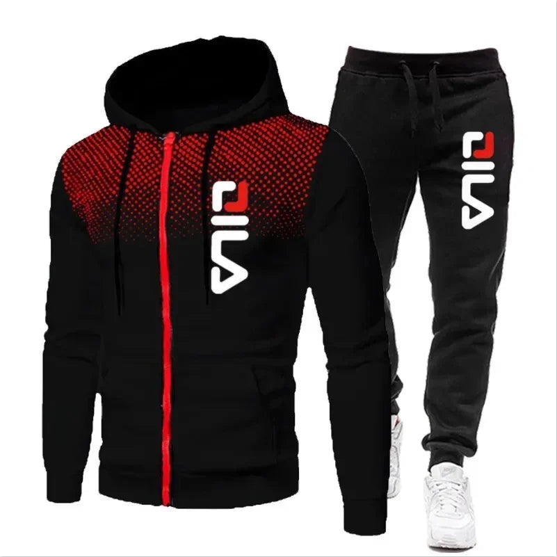 New autumn and winter men's long-sleeved pullover hoodie + pants 2-piece fashionable outdoor running men's sportswear set