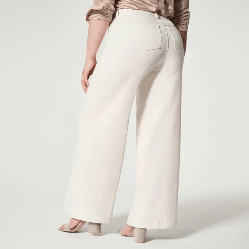 Seamed Front Wide Leg Jeans Straight Leg Women's Jeans