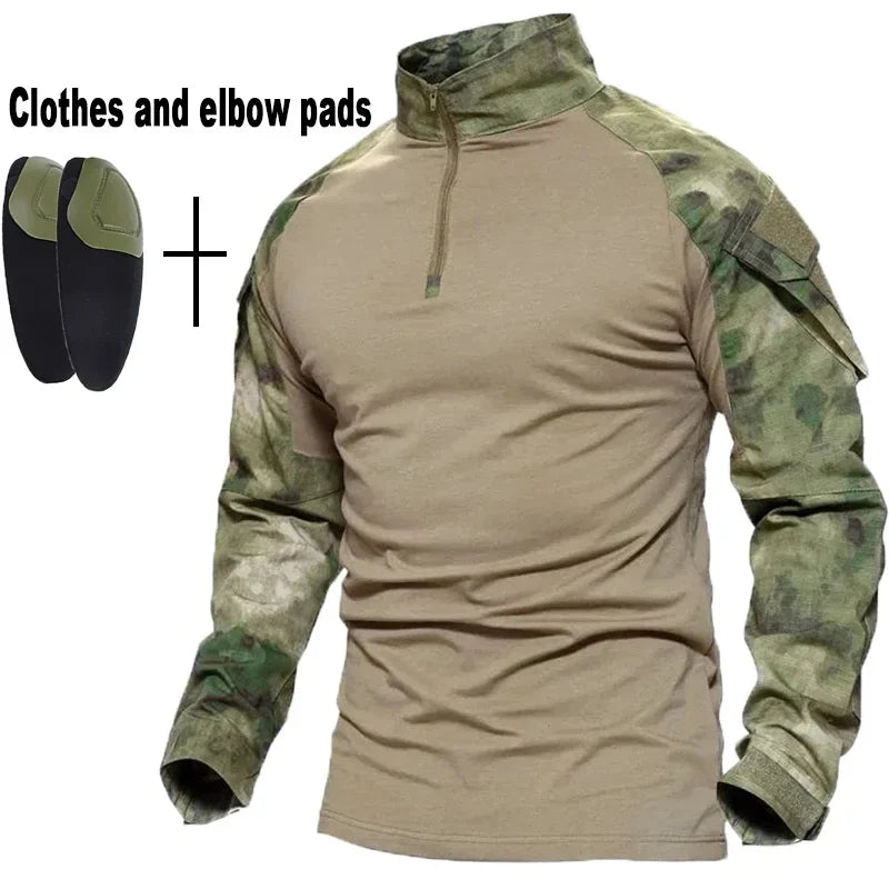 Outdoor Tactical Uniform Military Camo Hiking Training Shirts Workwear Cargo Pants+Pads Airsoft Paintball Hunting Clothes Sets