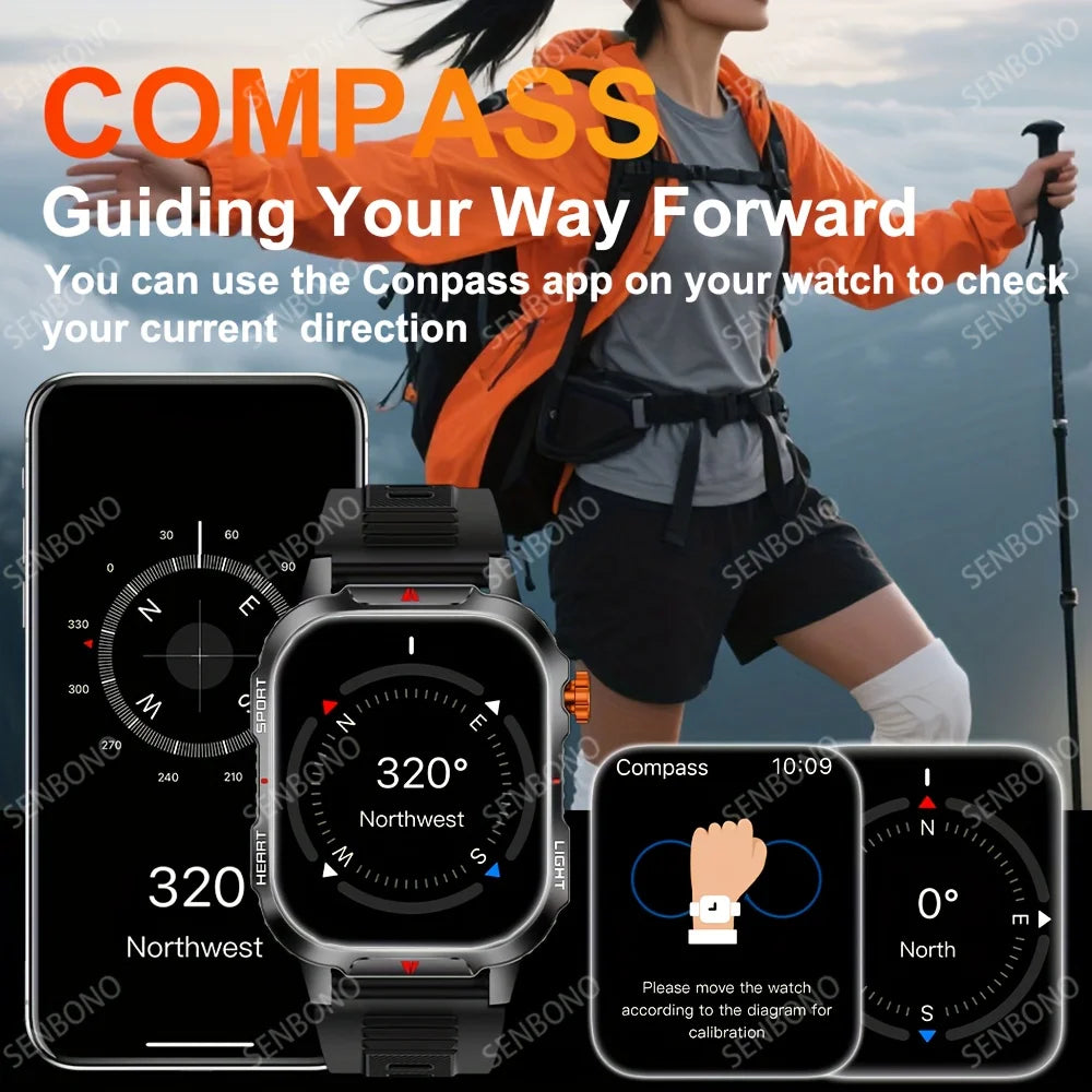 SENBONO Men's Smart Watch 1100mAh Battery 25+ Day Use Time Bluetooth Call Compass IP68 Waterproof Sport Smartwatch For Men Women