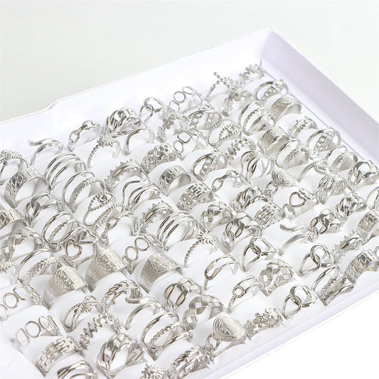 10/20Pcs/Lot Fashion Stainless Steel Adjustable Opening Ring For Women Men Mix Style Heart Snake Flower Jewelry No Fade