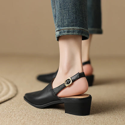 2023 New Office Ladies Casual Women Sandals Concise Spring Summer Pointed Toe High heel Genuine Leather Slingbacks Shoes Woman