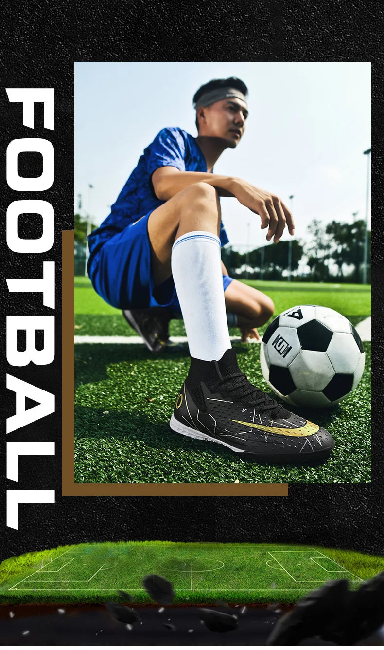 Mens Soccer Cleats High Ankle Football Shoes Long Spikes Outdoor Soccer