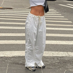 Spice Girls' Casual Baggy Wide Leg Sweatpants White Loose Drawstring Low