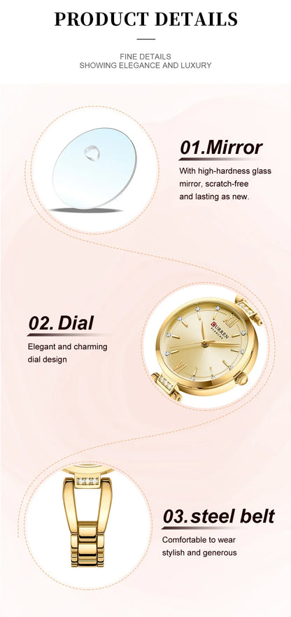 Curren 9092 Luxury 30mm Gold Watch For Woman Diamond Ladies Quartz Watch Waterproof Stainless Steel Women часы женские наручные