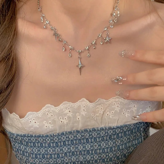 Kpop Star Pendent Necklace for Women Punk Simple Zircon Tassel Clavicle Chain Choker Elegent Party Gift Jewelry Girl