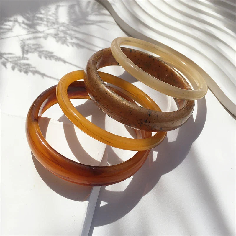 UJBOX 4-Piece Brown & Cream Marble Acrylic Resin Bracelet Bangle Set Stackable Jewelry Lightweight & Eco-Friendly Bulk Discount