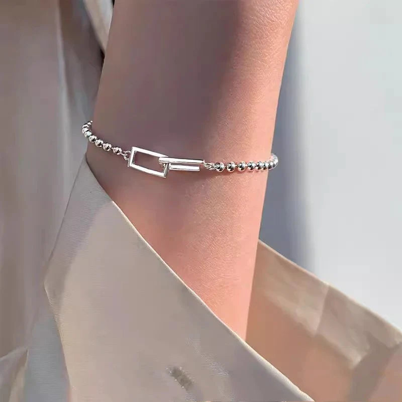 925 Sterling Silver Bangle Bracelet 2 Balls Geometric Polished Punk Stackable For Woman Girl Jewelry Gift Dropship Wholesale