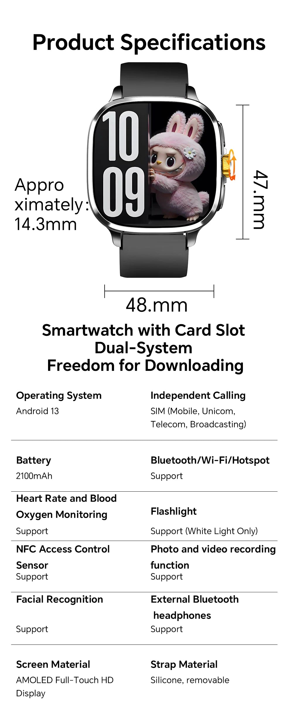 New Android 13.0 Cellular Version Smart Watch 5G LTE Smartwatch With 2.4inch Amoled Screen Sim Card Slot Google Play Store GPS