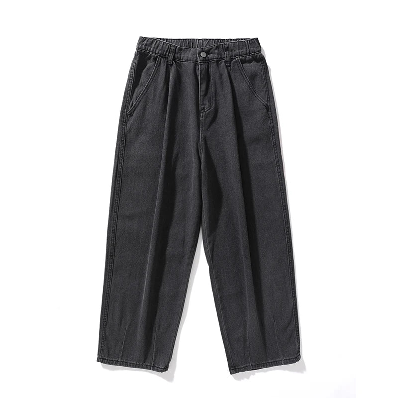 Men's Baggy Denim Wide Leg Pants Korean Style Elastic Waist Stylish Harem Fit Jeans