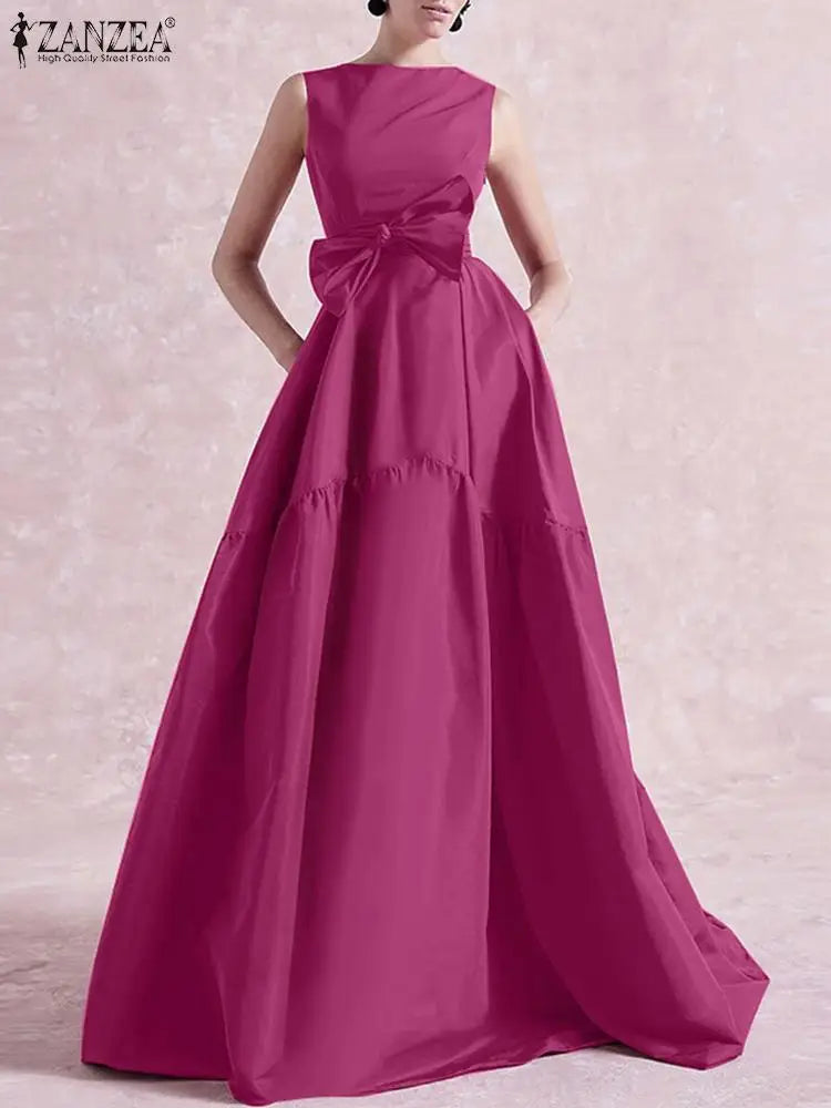 Formal attire Dresses: Women Belted Long Dress Cocktail Party Elegant Sleeveless