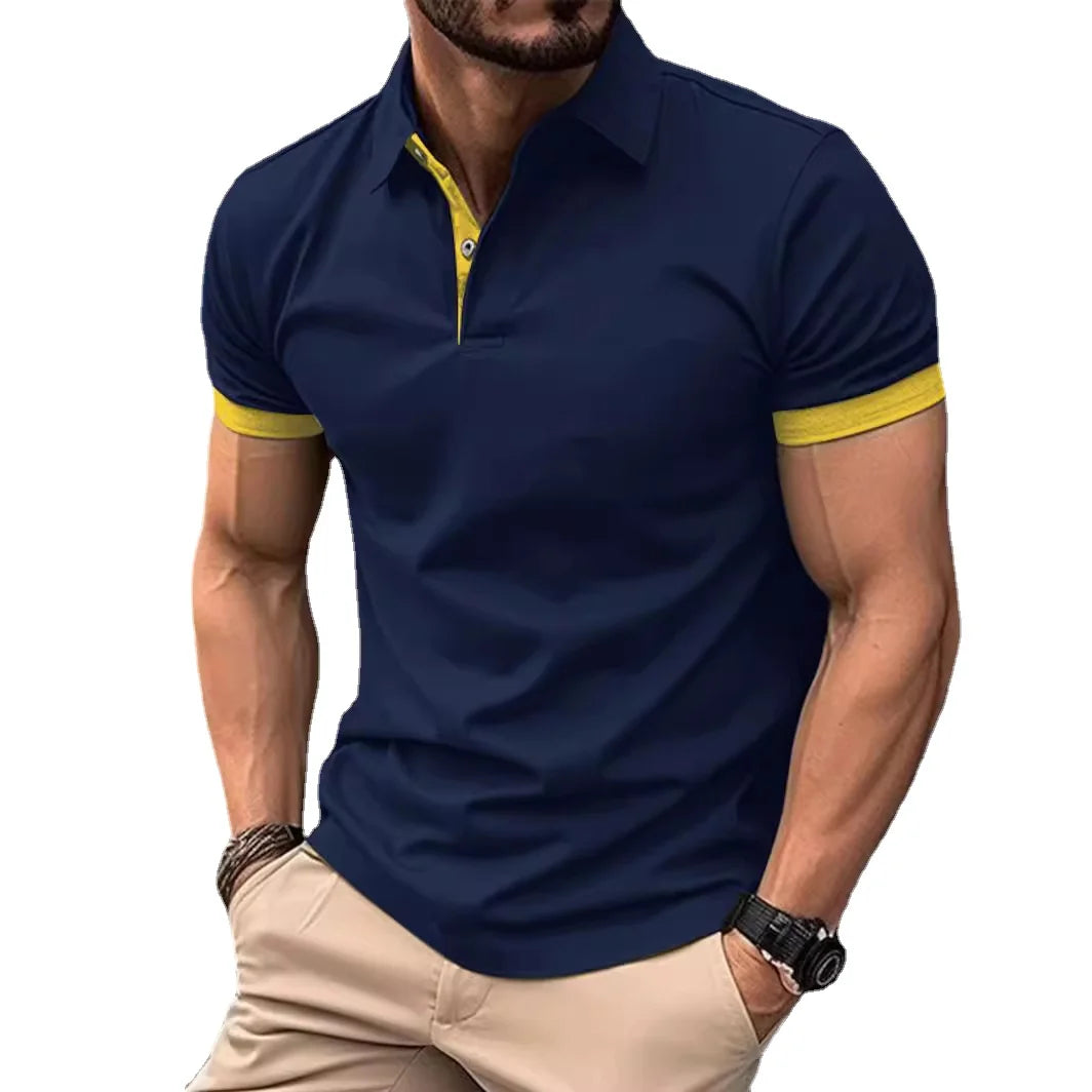 Summer Men Polo Shirts Men Short Sleeve Shirt Contrast Color Lightweight Streetwear Casual  Lapel Collar Tops