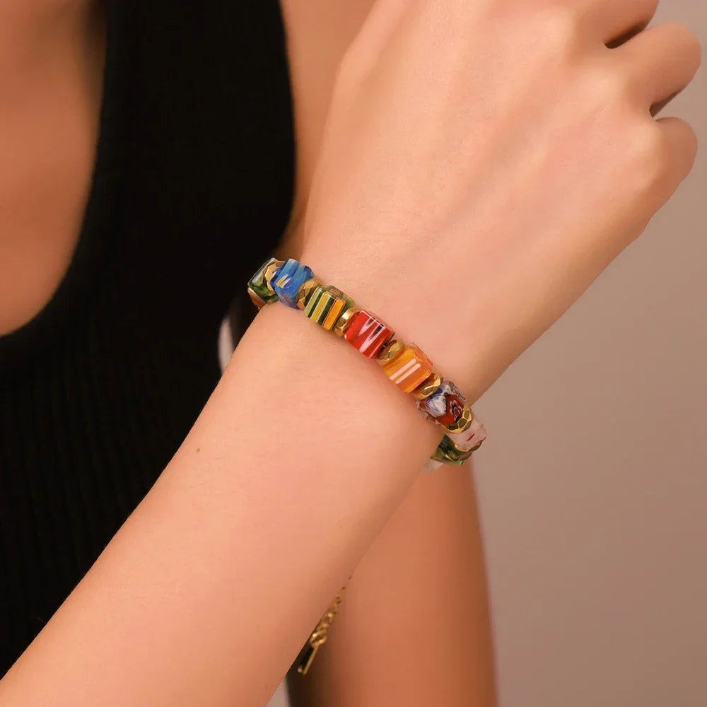 New In Hand-Made Murano Thousand Flower Glass Bead Bracelet Fashion Beaded Diy Personality Crystal Bracelet Women Jewelry