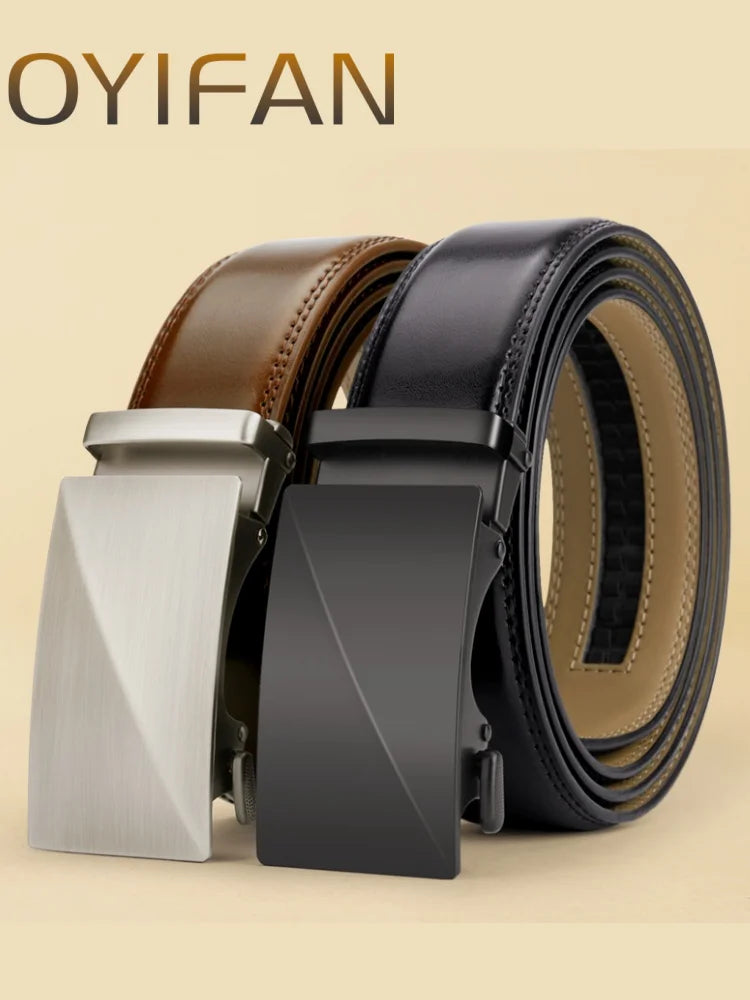 OYIFAN Brand Leather Belts for Men 115cm-145cm Automatic belt with ratchet strap Top quality belts, luxury belts for men