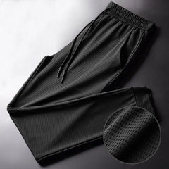 Men's Summer Ice Silk Pants Mesh Breathable Casual Thin Quick Dry Pants Loose Elastic