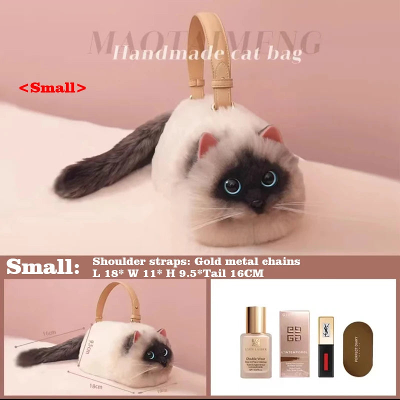 Women Exquisite Shoulder Underarm Bags Siamese Cat Bag Plush Cute Plush