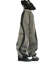 Line Design Pant Women Drawstring Pockets Wide Leg Chic Punk Pants