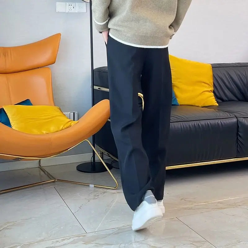 Straight Man Suits Pants Wide Leg Draped Work Office Fluid Trousers for Men