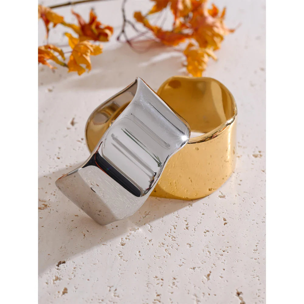 Yhpup 63mm Minimalist Glossy Stainless Steel Polished Wide Cuff Bracelet Bangle PVD Plated Statement Open Wrist Jewellery New