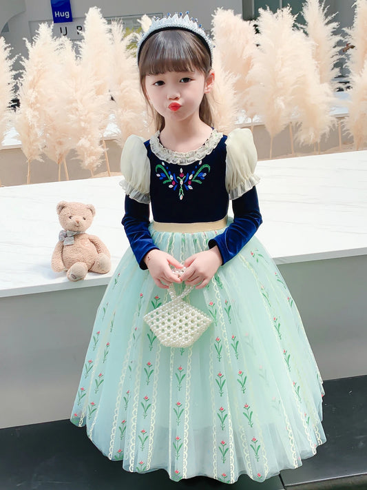 Girls Sleeveless Puffy Princess Dress Flowers Embroidery Bow Color Block Layered Hem Tulle Tutu Dress Performance Dress Wedding