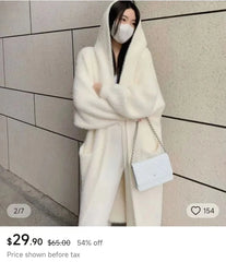 white Long Cardigan for women winter clothes Knitted fluffy long sleeve Cashmere