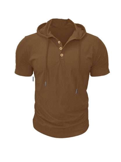 Men's Hooded Short-Sleeved Tees Summer Slim Fitness Quick Dry T-shirt Breathable Sports Tops for Male Bodybuilding