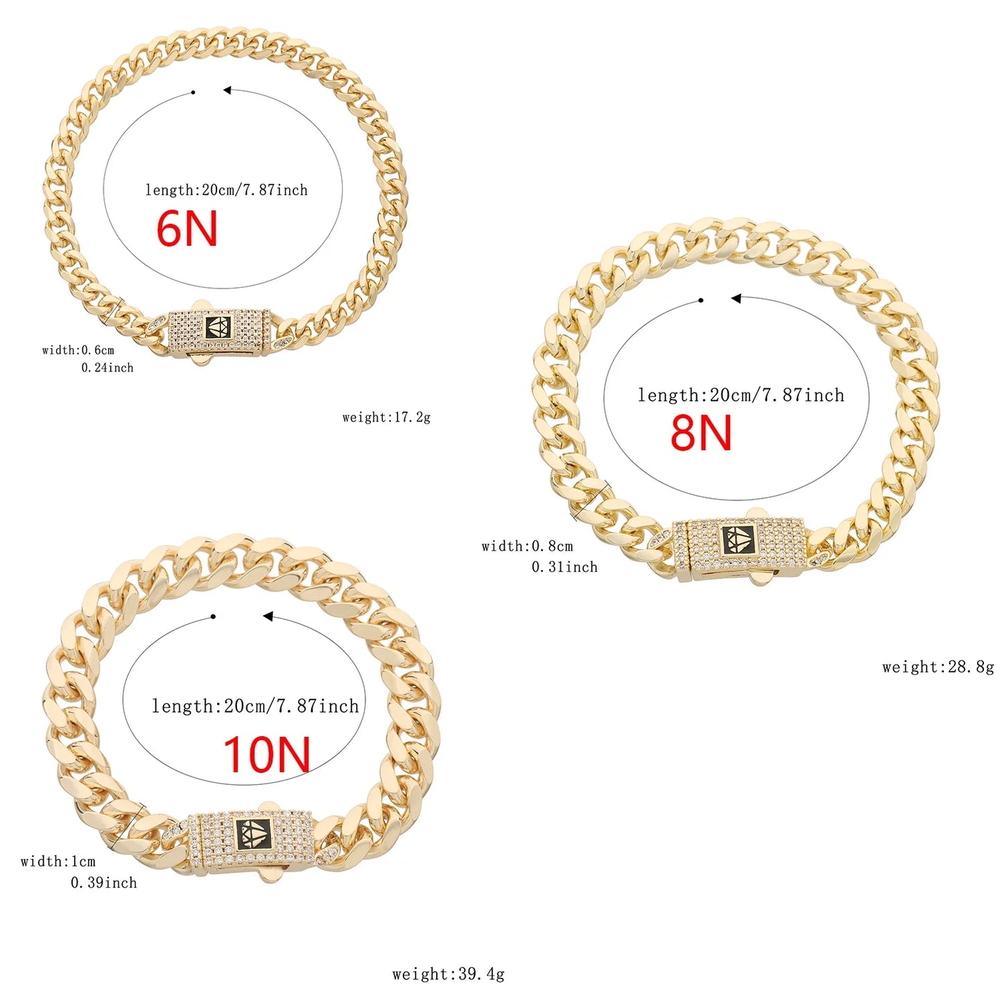 14K Monaco new chain for men and women, brass, cubic zirconia, fashionable Monaco bracelet for men and women