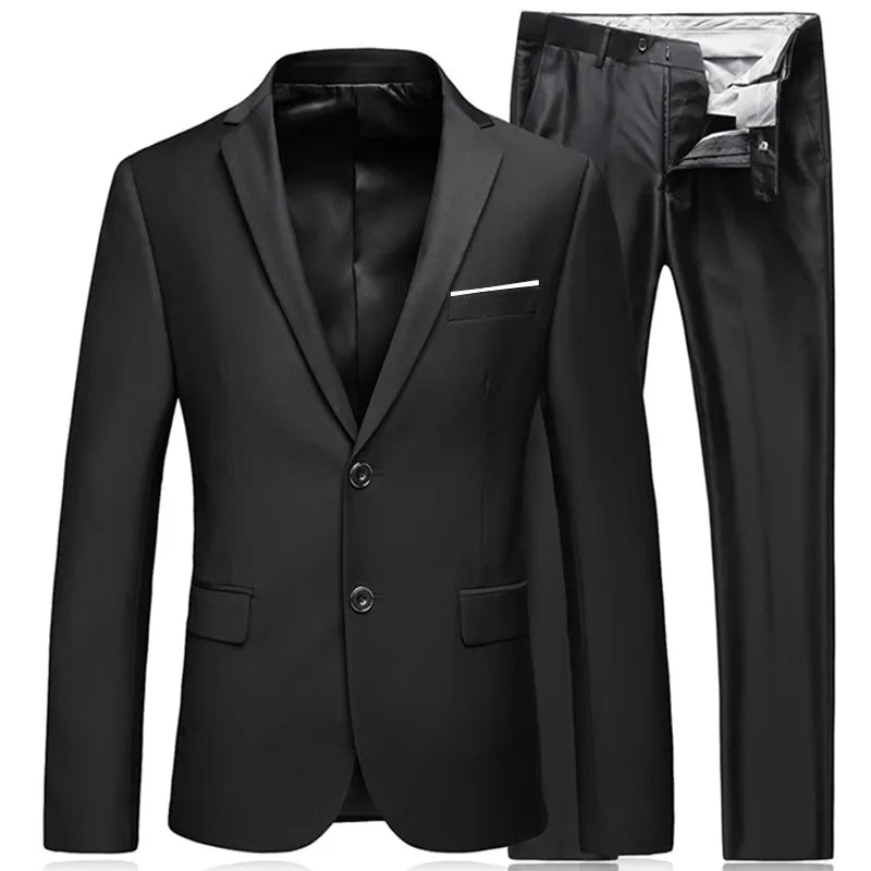Beach Wedding Outfit Men: Men's Gentleman Black 2 Piece Suit Set / Blazers