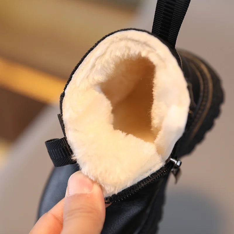Winter Kids Boys Girls Martin Boots British Style Zipper Velvet Warmth Non-Slip Short Boots
