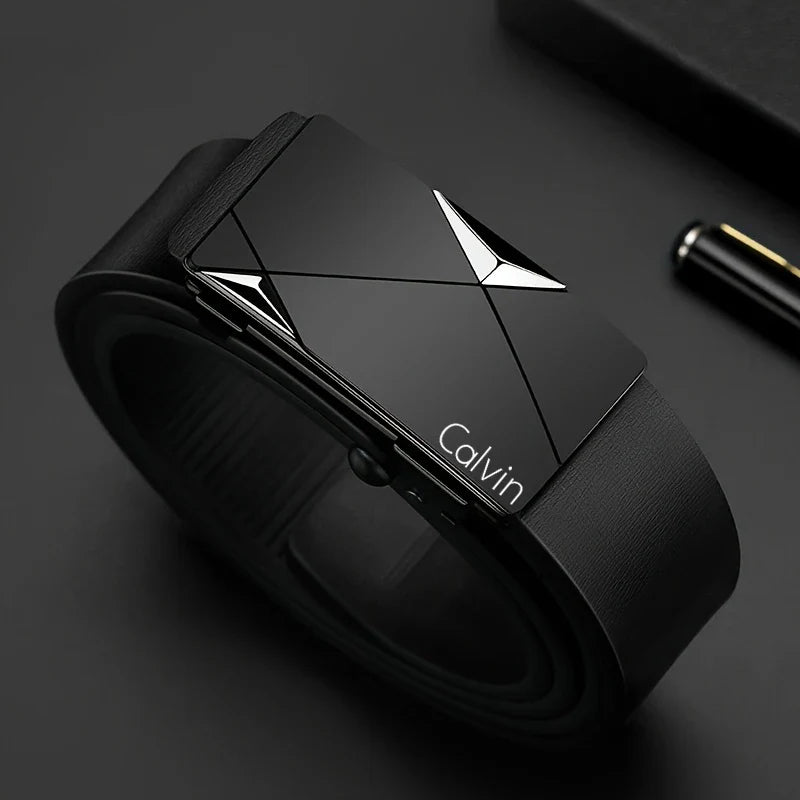 New Men's Automatic Buckle PU Belt Fashion Matching Men's Business Casual Belt Trendy Waist Accessories Wholesale