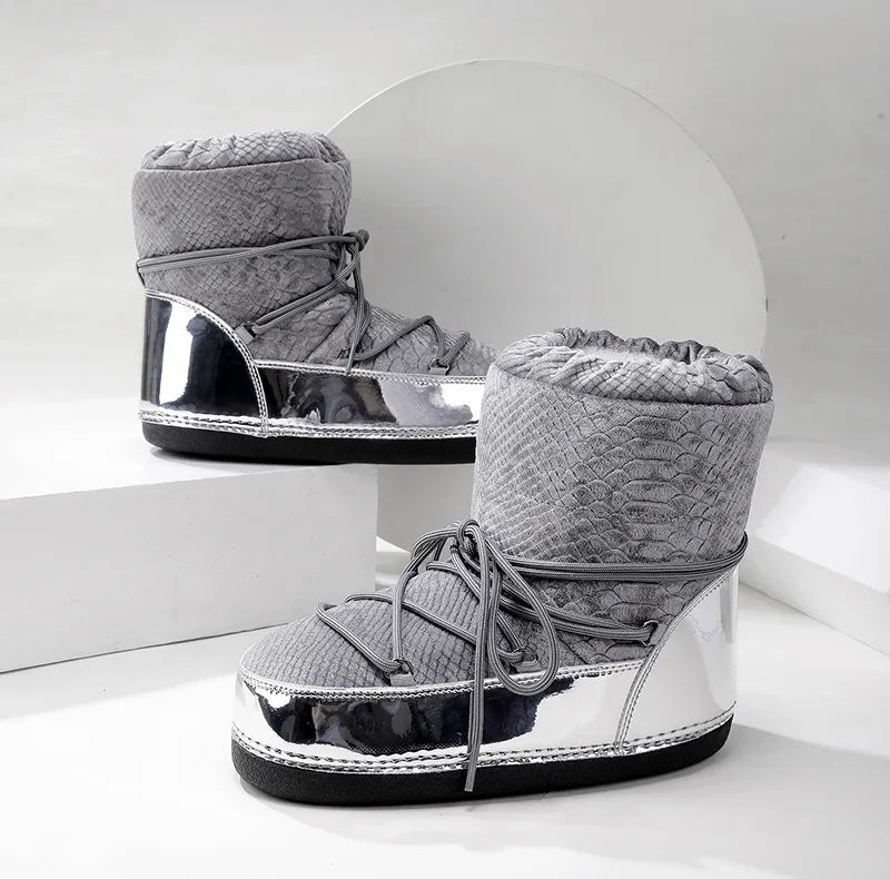 Winter Ski Boots Snow Boots Women Lace-up Ankle Snow Boots Female Platform