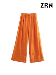 Women Fashion Side Pockets Linen Wide Leg Pants