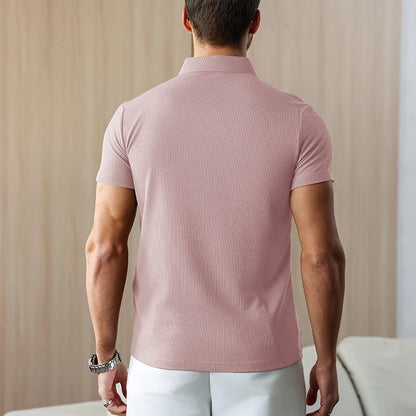 New Men's Business Casual Short Sleeved Shirt Solid Color Polo Shirt Fashionable Breathable Comfortable Versatile Top