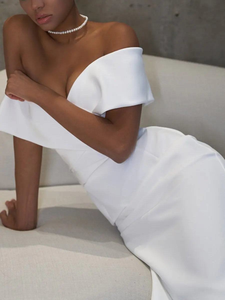 Evening Dresses Strapless Mermaid Tea-Length Short Sleeved of Formal Dress Women